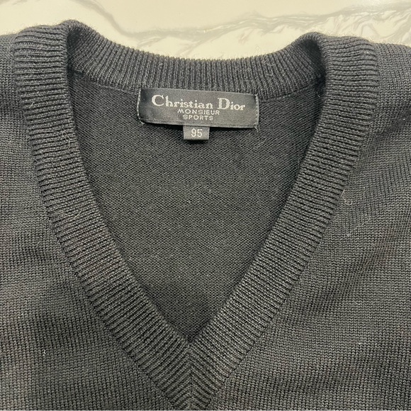 VINTAGE CHRISTIAN DIOR black houndstooth v neck pullover sweater monsieur - Picture 2 of 9
